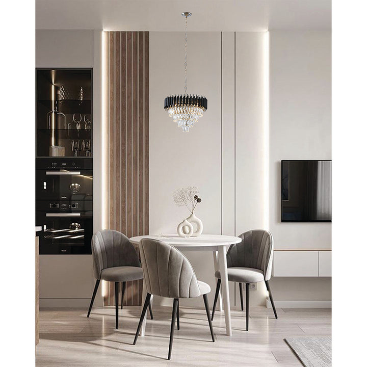 Rectangular Frame Chandelier with Clear Hanging Crystals in Chrome by Bethel