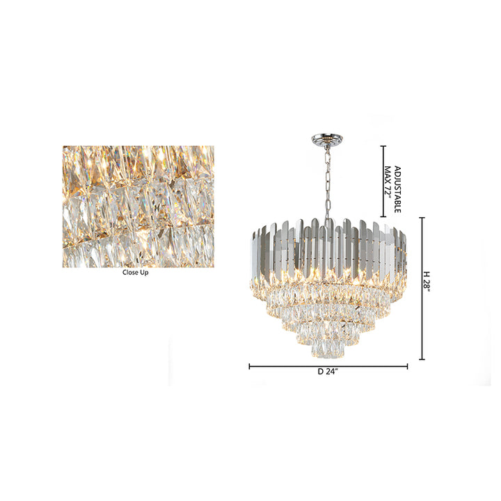 Stainless Steel Frame Chandelier with Clear Hanging Crystals in Chrome by Bethel
