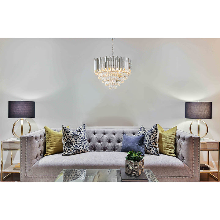 Stainless Steel Frame Chandelier with Clear Hanging Crystals by Bethel - view 10