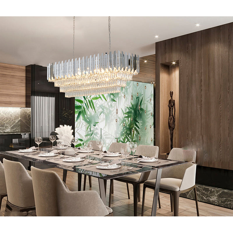 Stainless Steel Frame Chandelier with Clear Hanging Crystals by Bethel - view 37