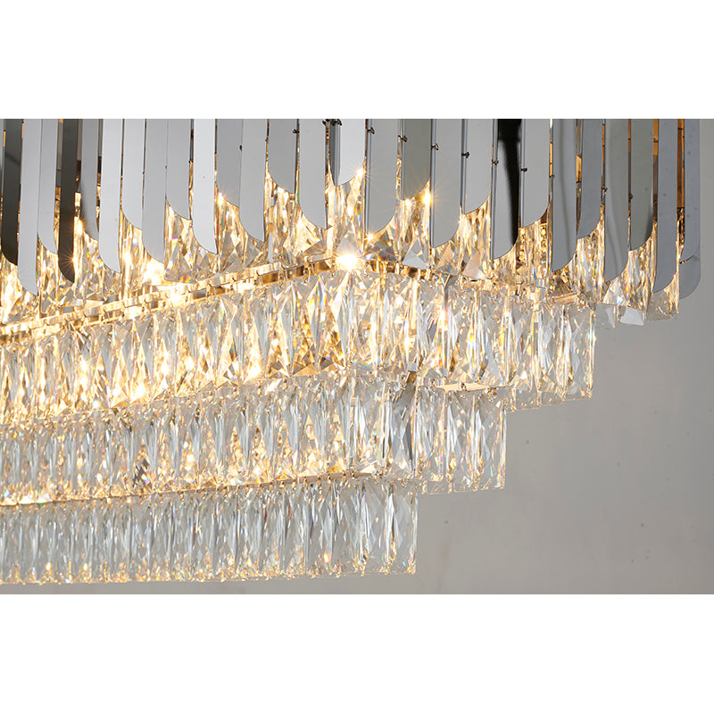Stainless Steel Frame Chandelier with Clear Hanging Crystals by Bethel - view 38