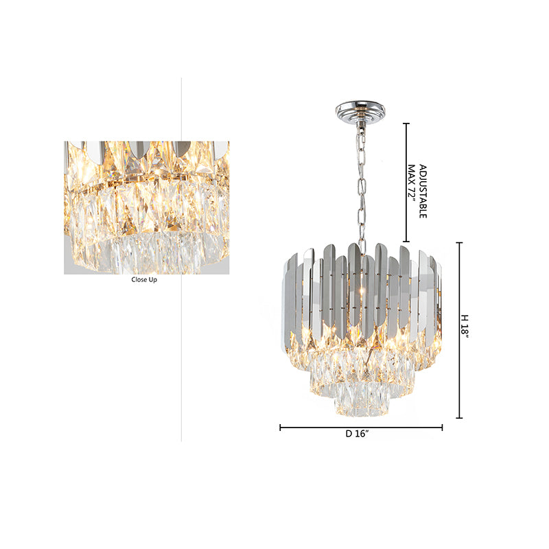 Stainless Steel Frame Chandelier with Clear Hanging Crystals in Chrome by Bethel
