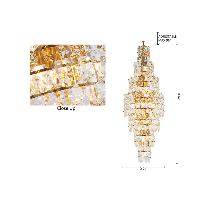 Seven Tier Frame Chandelier with Clear Hanging Crystals in Brass by Bethel