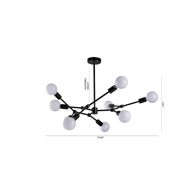 Matte Black Branch Frame Chandelier with Visible