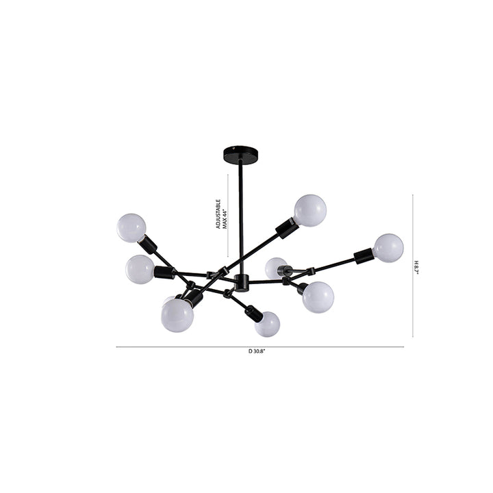 Matte Black Branch Frame Chandelier with Visible