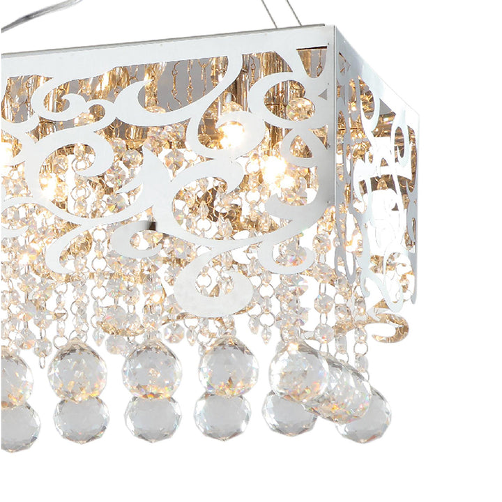 Rectangular Laser Cut Chrome Frame Chandelier with Clear Hanging Crystals by Bethel - view 2