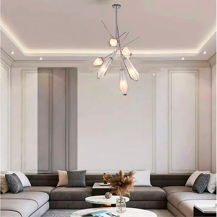 Metal Frame Chandelier with Frosted Glass Shades by Bethel - view 27