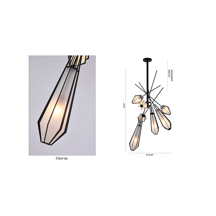 Metal Frame Chandelier with Frosted Glass Shades by Bethel - view 10