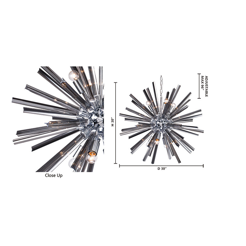 Smoke Glass Spike Chandelier with Chrome Hardware by Bethel - view 4