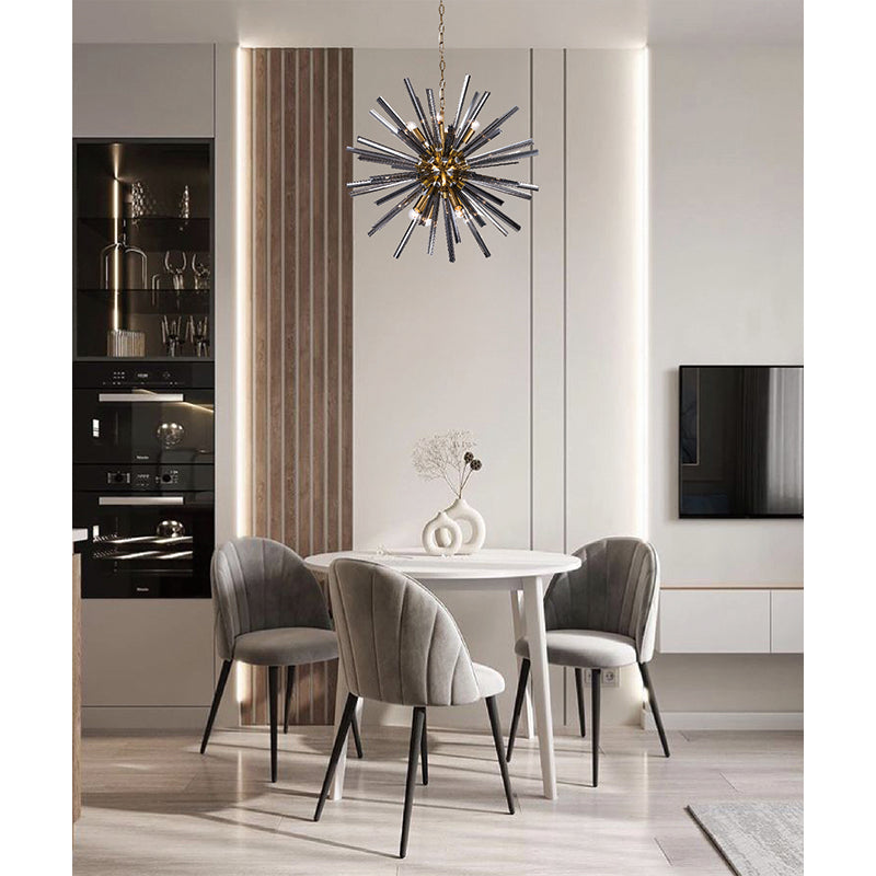 Smoke Glass Sputnik Chandelier with Brass Hardware by Bethel - view 5