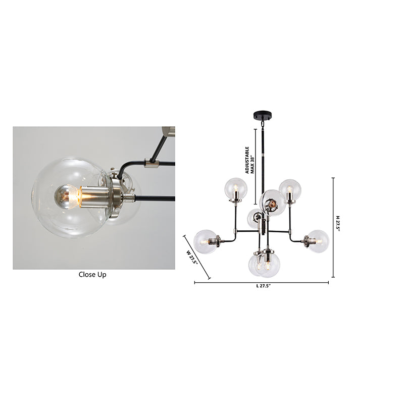 Polished Nickel and Black Frame Chandelier with Clear Glass Shades by Bethel - view 4
