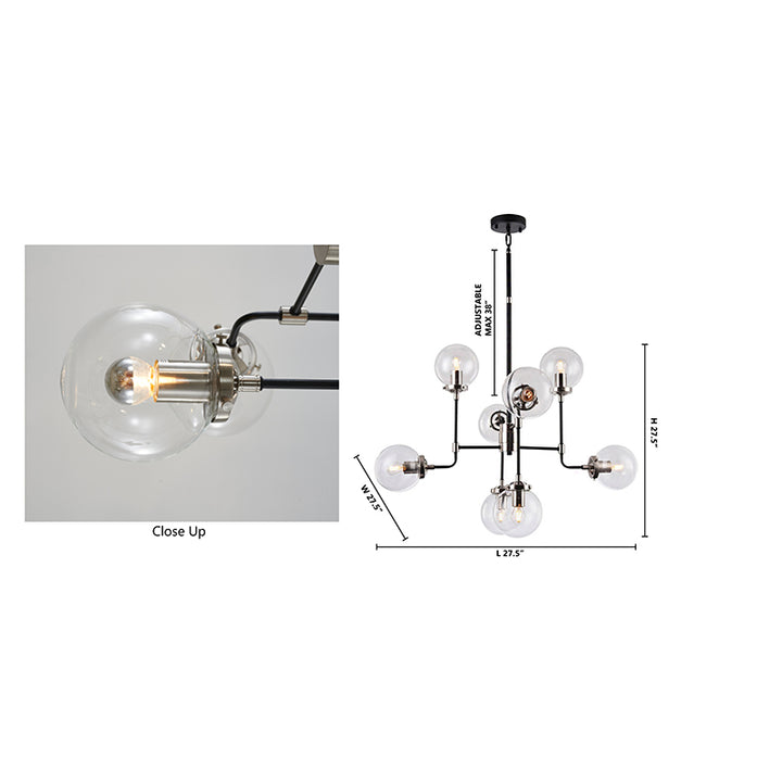 Polished Nickel and Black Frame Chandelier with Clear Glass Shades by Bethel - view 4