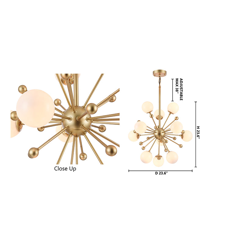 Gold Spike Light Fixture with White Glass Globe Shades by Bethel - view 4