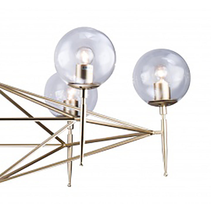 Gold Iron Frame Ceiling Fixture with Clear Glass Globe Shades by Bethel - view 4