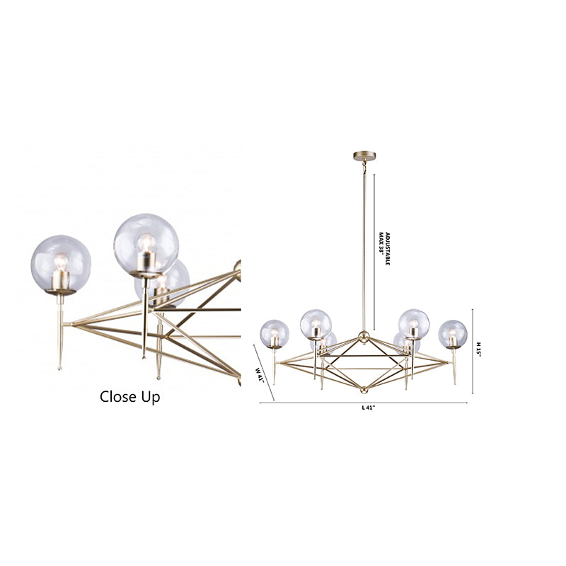 Gold Iron Frame Ceiling Fixture with Clear Glass Globe Shades by Bethel - view 5
