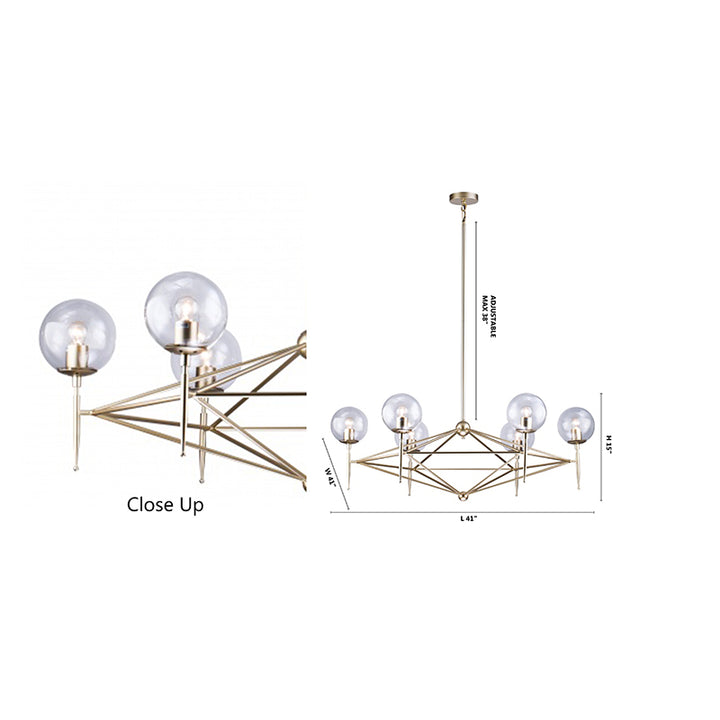 Gold Iron Frame Ceiling Fixture with Clear Glass Globe Shades by Bethel - view 5