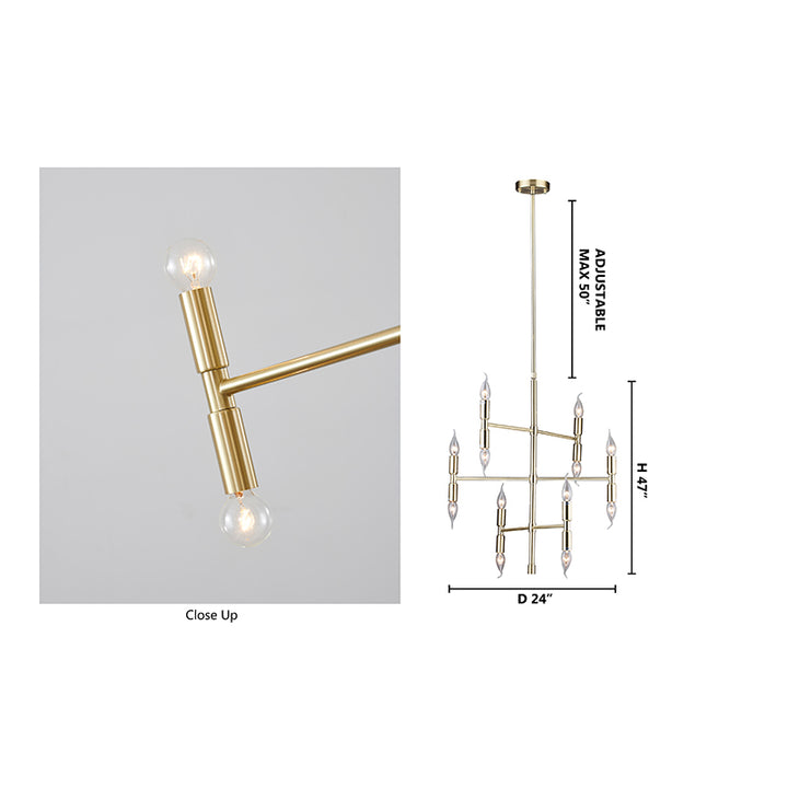Three Tier Chandelier in a Satin Gold Finish by Bethel - view 7