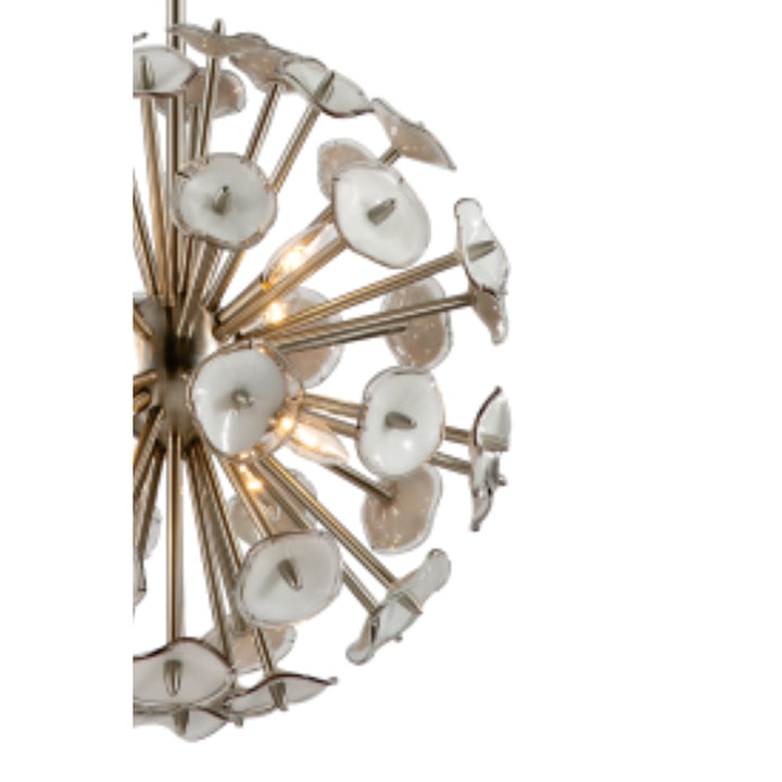 Round Satin Nickel Sputnik Frame with White and Grey Glass Flowers Chandelier by Bethel - view 2