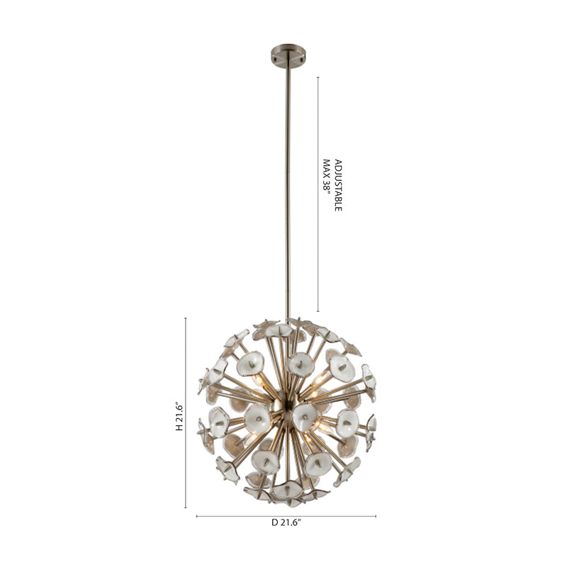 Round Satin Nickel Sputnik Frame with White and Grey Glass Flowers Chandelier by Bethel - view 3