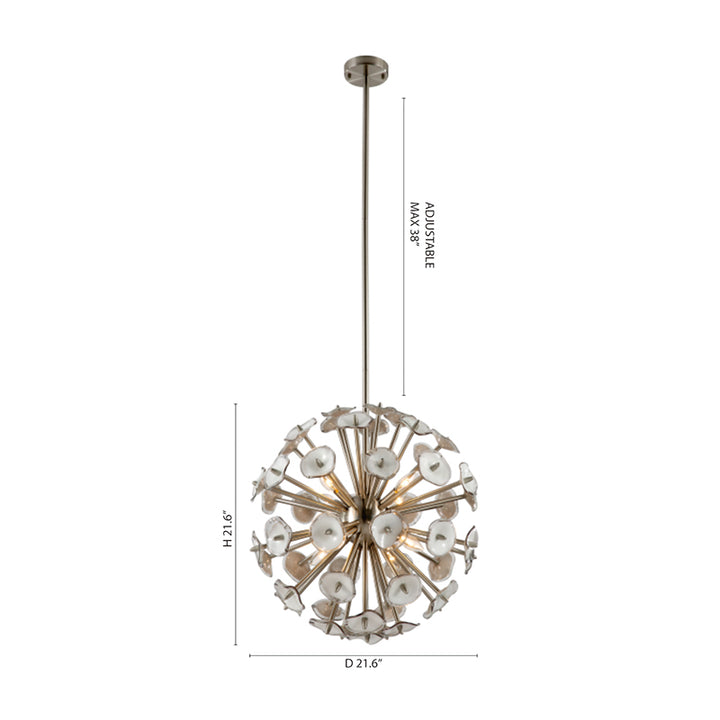 Round Satin Nickel Sputnik Frame with White and Grey Glass Flowers Chandelier by Bethel - view 3