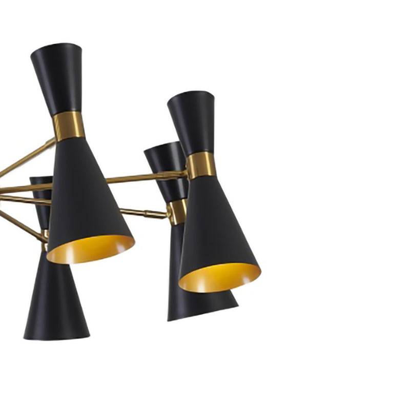 Gold Framed Chandelier with Sand Black Cone Shades by Bethel - view 2