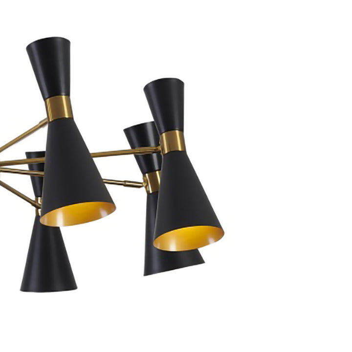 Gold Framed Chandelier with Sand Black Cone Shades by Bethel - view 2