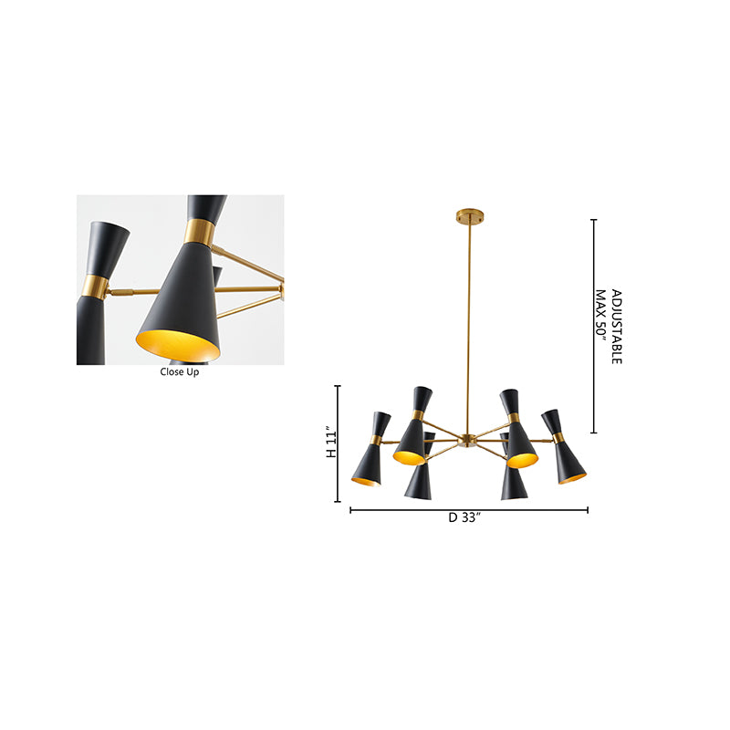 Gold Frame Chandelier with Sand Black Cone Shade by Bethel - view 8