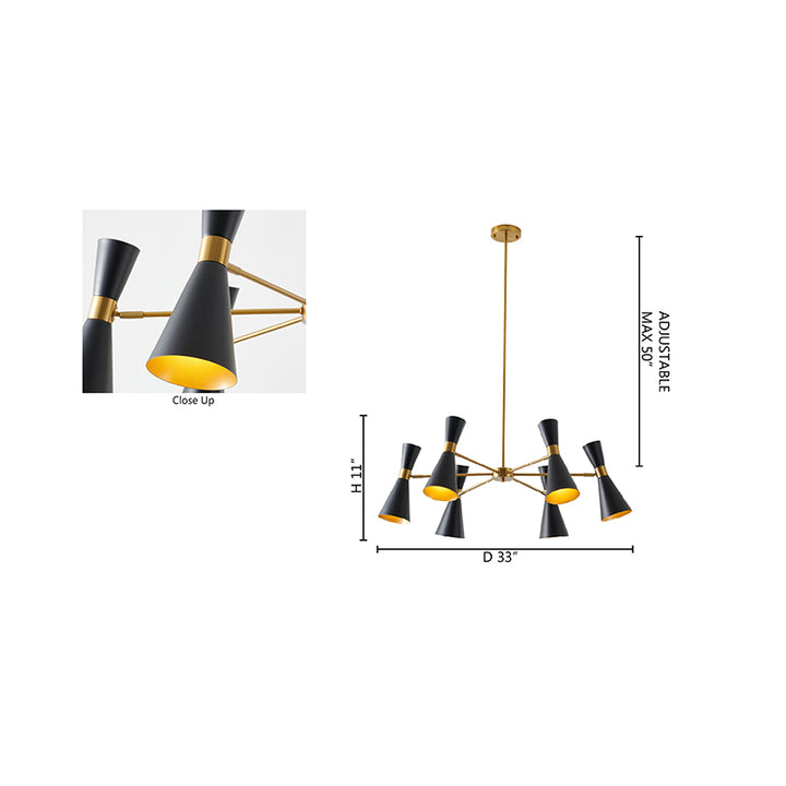 Gold Frame Chandelier with Sand Black Cone Shade by Bethel - view 8