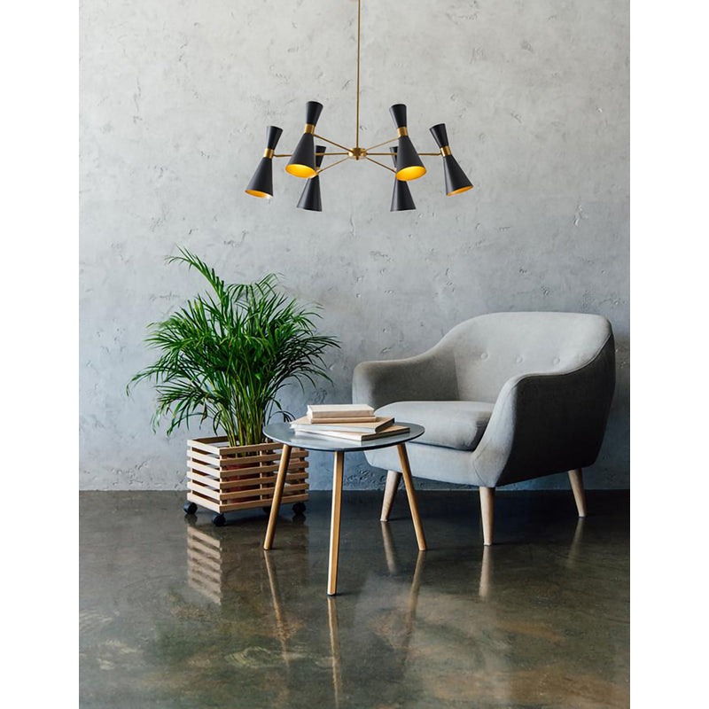 Gold Frame Chandelier with Sand Black Cone Shade by Bethel - view 9