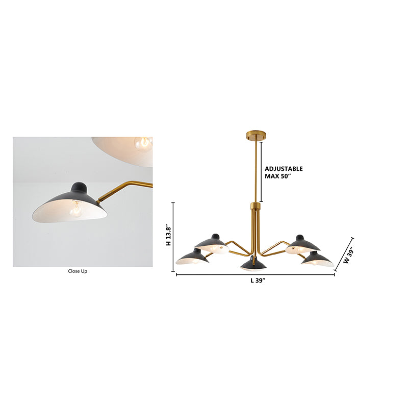 Gold Frame Chandelier with Matte Black Shades by Bethel - view 11