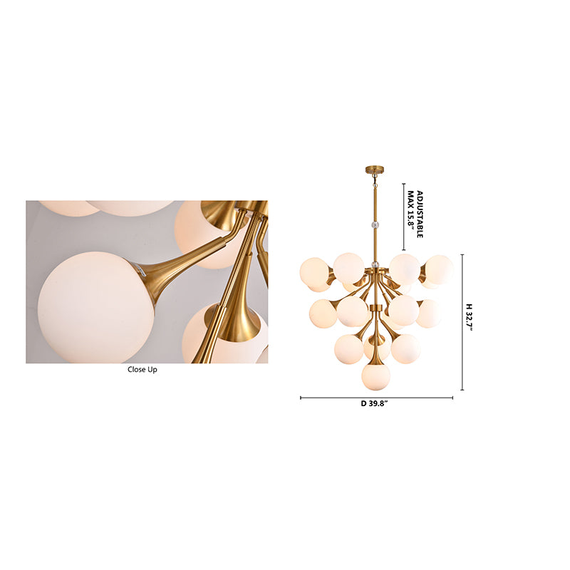 Copper Frame Chandelier with White Glass Shades &amp; Clear Glass Accents