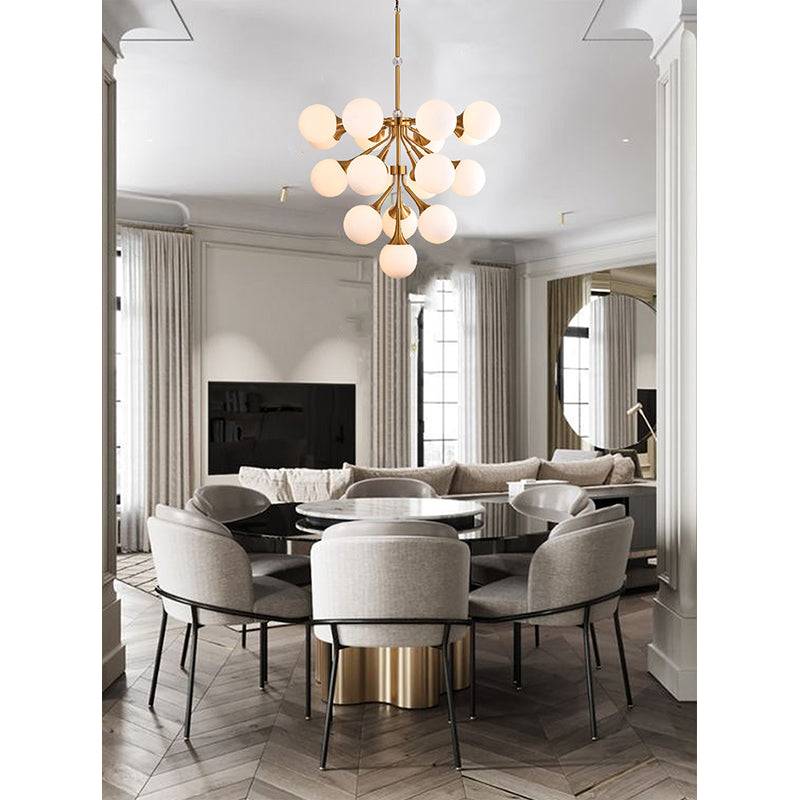 Copper Frame Chandelier with White Glass Shades &amp; Clear Glass Accents