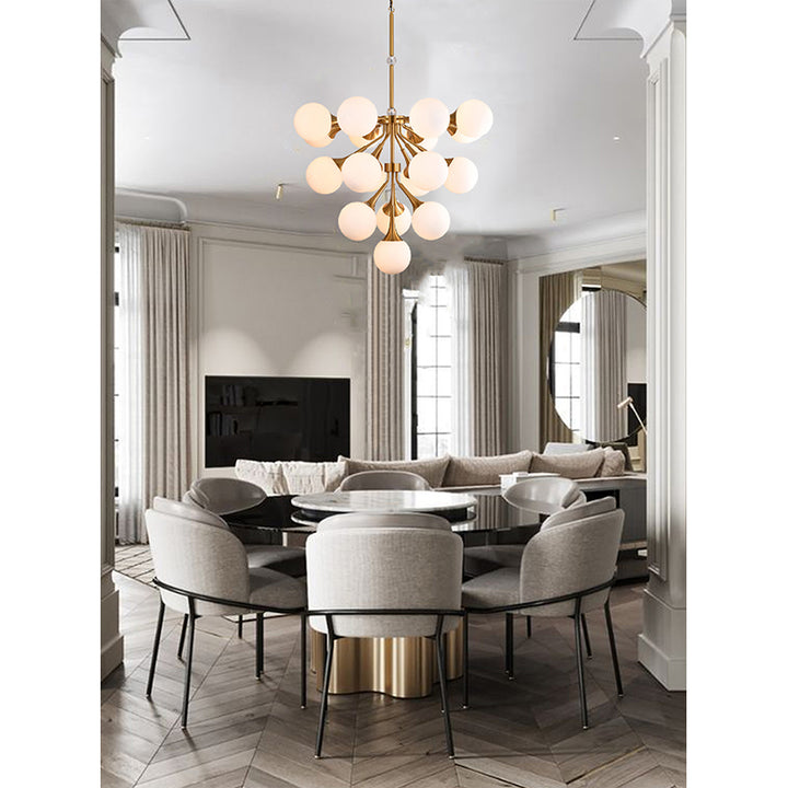 Copper Frame Chandelier with White Glass Shades &amp; Clear Glass Accents