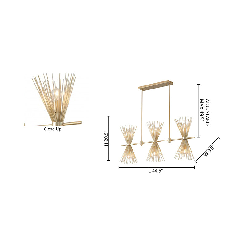 Gold Iron Chandelier with Spiked Cone Shades by Bethel - view 7