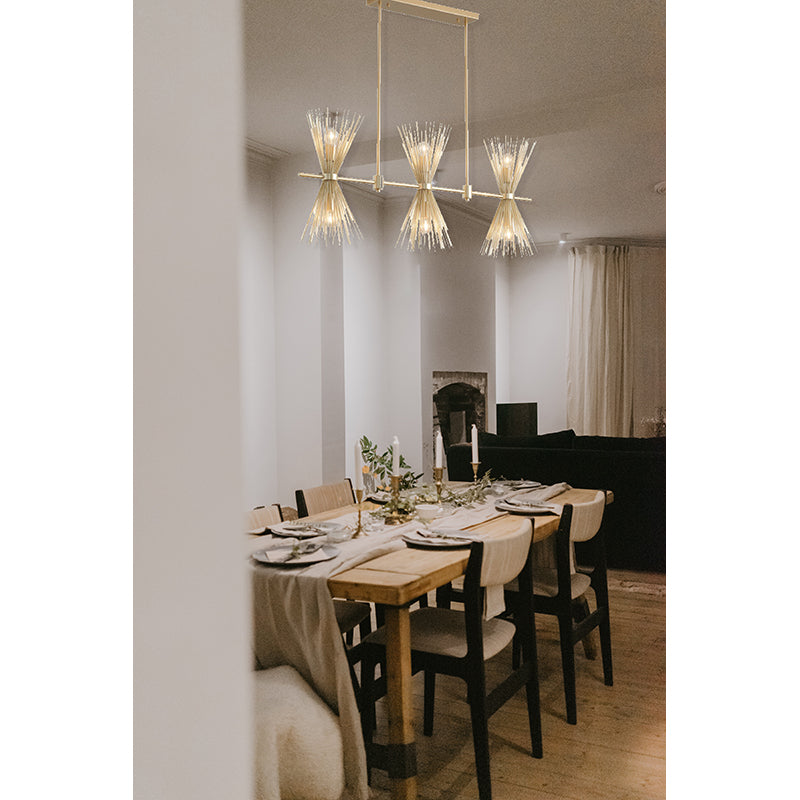 Gold Iron Chandelier with Spiked Cone Shades by Bethel - view 8
