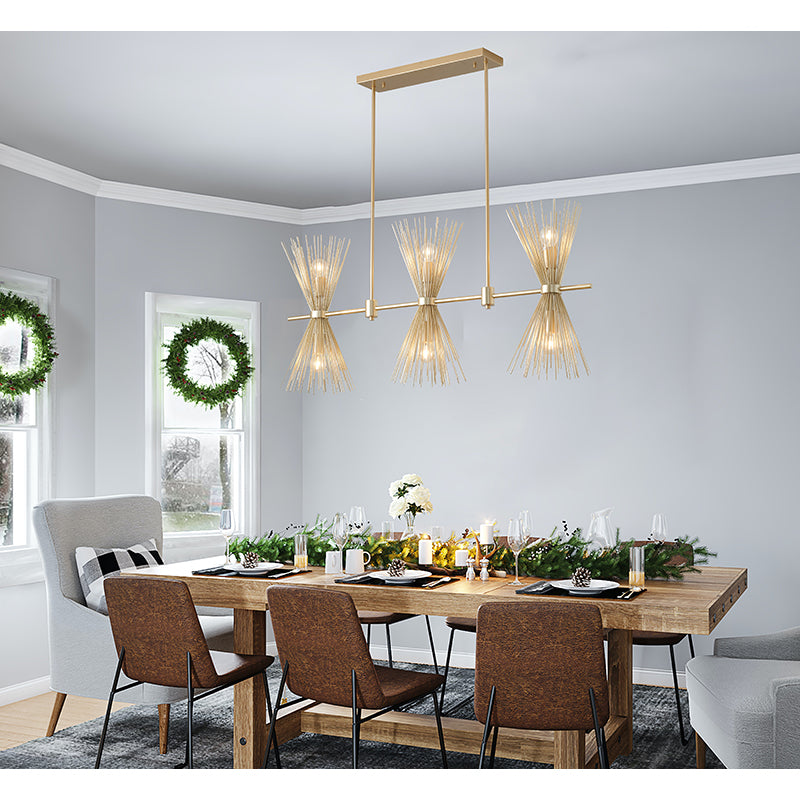 Gold Iron Chandelier with Spiked Cone Shades by Bethel - view 9