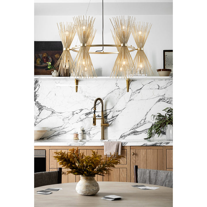 Round Gold Iron Frame Chandelier with Spiked Cone Shades by Bethel - view 11
