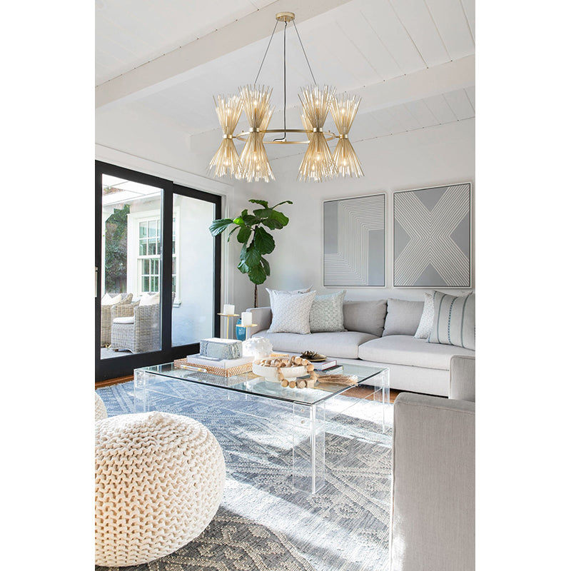 Round Gold Iron Frame Chandelier with Spiked Cone Shades by Bethel - view 12