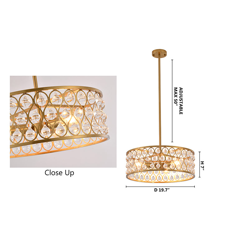 Gold Metal Framed Chandelier with Clear Crystal Hanging Drops by Bethel - view 7