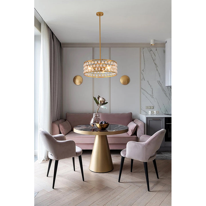 Gold Metal Framed Chandelier with Clear Crystal Hanging Drops by Bethel - view 8