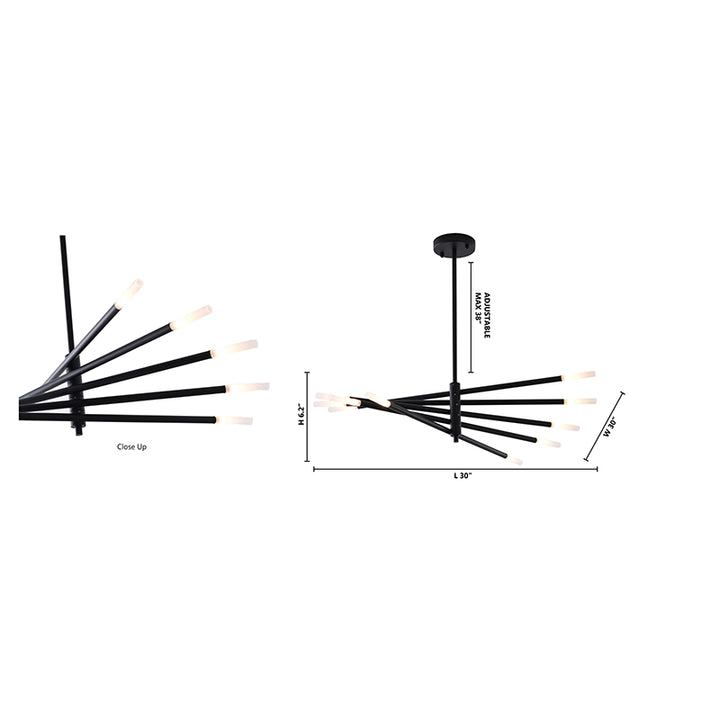 Frame Match Stick Arm Chandelier with Frosted Glass Shades by Bethel - view 4