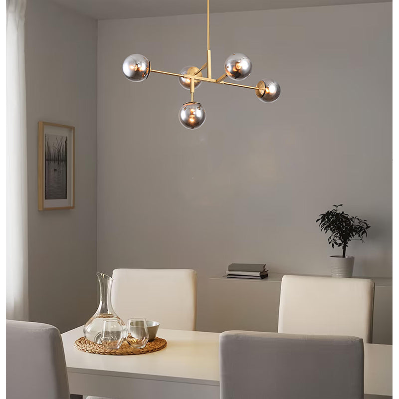 Gold Metal Frame Ceiling Fixture with Smoke Glass Shades by Bethel - view 12