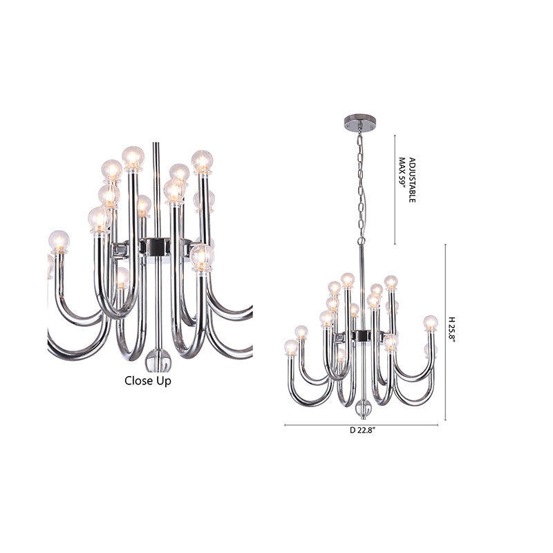 Two Tier Chrome Arched Arm Chandelier with Clear Glass Globe Shades by Bethel - view 4