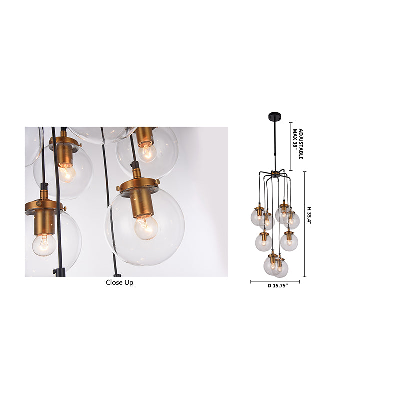 Black Frame Light Fixture with Matte Brass Sockets &amp; Hardware