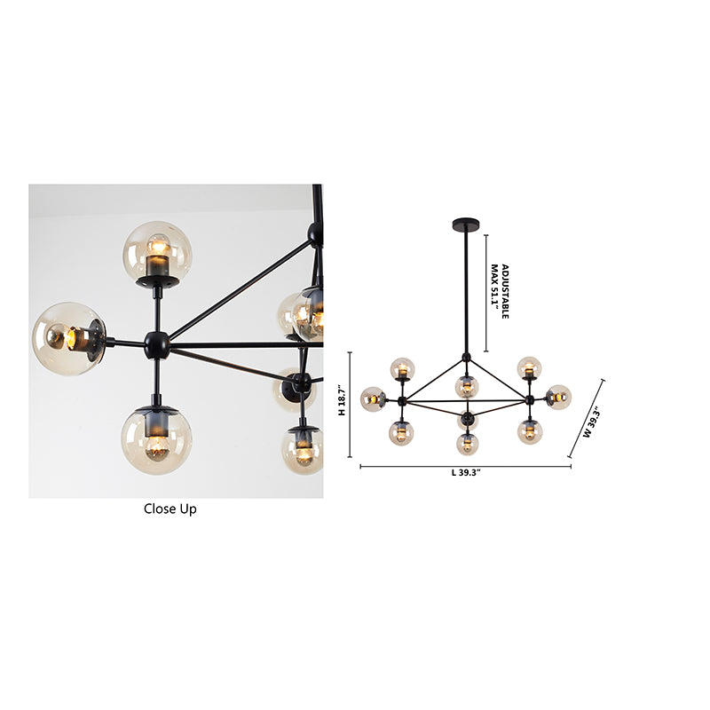 Geometric Frame Ceiling Fixture with Coffee Color Glass Shades by Bethel - view 2