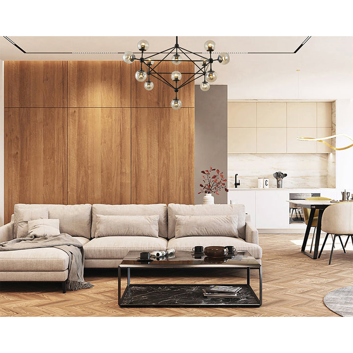 Geometric Frame Ceiling Fixture with Coffee Color Glass Shades by Bethel - view 14