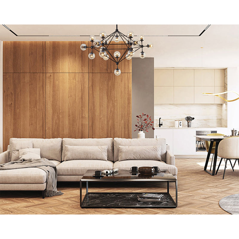 Geometric Frame Ceiling Fixture with Coffee Color Glass Shades by Bethel - view 24