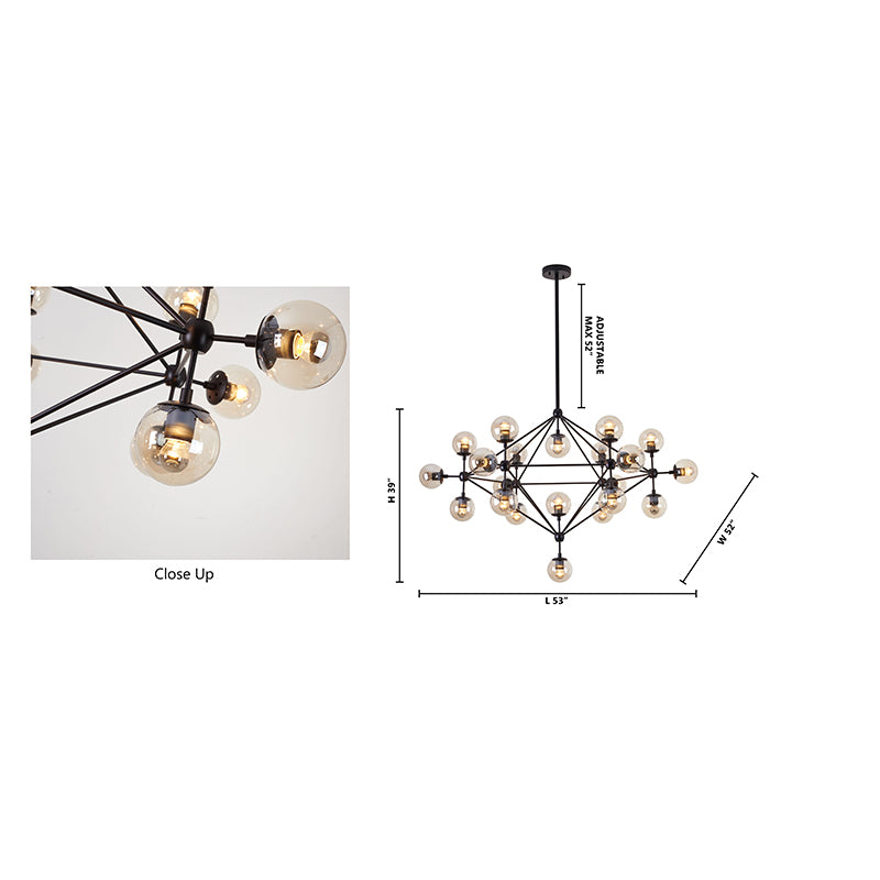 Geometric Frame Ceiling Fixture with Coffee Color Glass Shades by Bethel - view 26