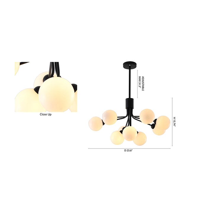 Black Metal Framed Chandelier with White Glass Globe Shades by Bethel - view 8
