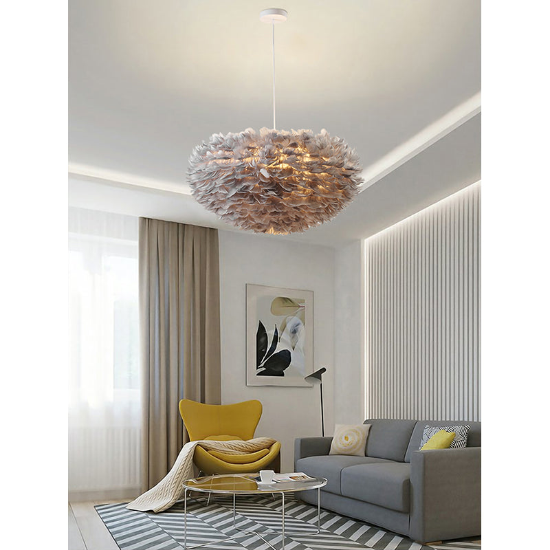Light Goose Feather Ball Ceiling Fixture with Iron Frame by Bethel - view 5